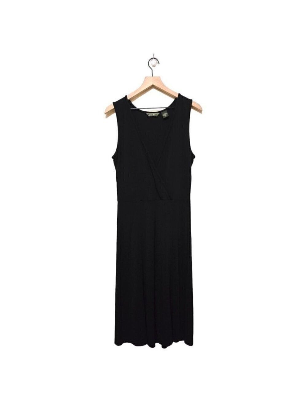 Eddie Bauer Black Faux Wrap Stretch Casual Sleeveless Dress Sz LT